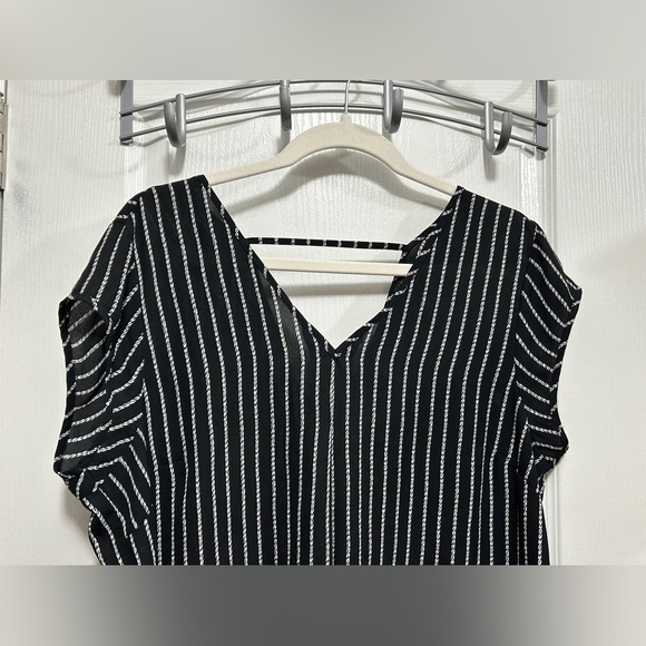 Halogen tunic blouse black white rope pattern women’s L double v-neck classic - Picture 3 of 14